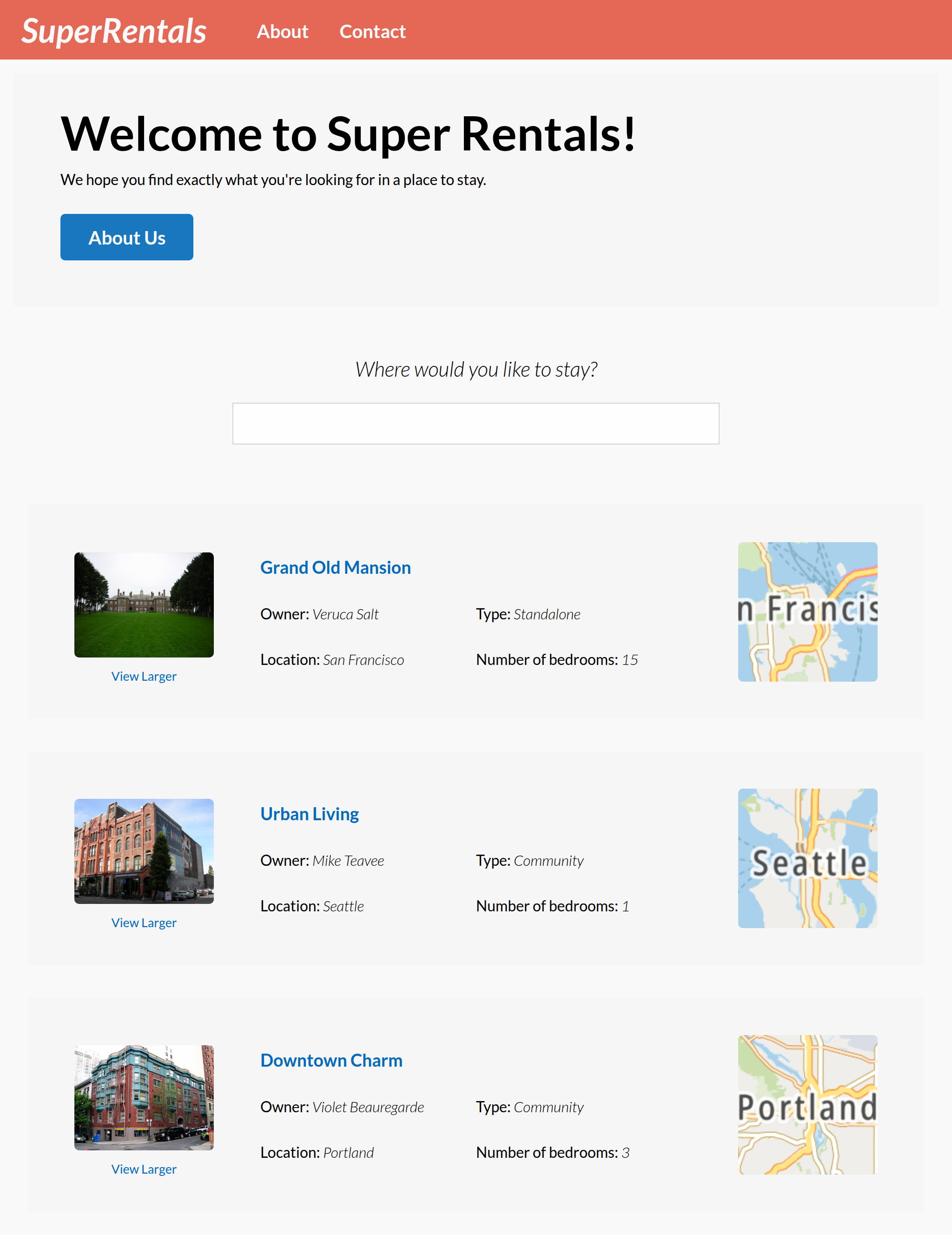 The homepage with a search box, but it doesn't work yet.